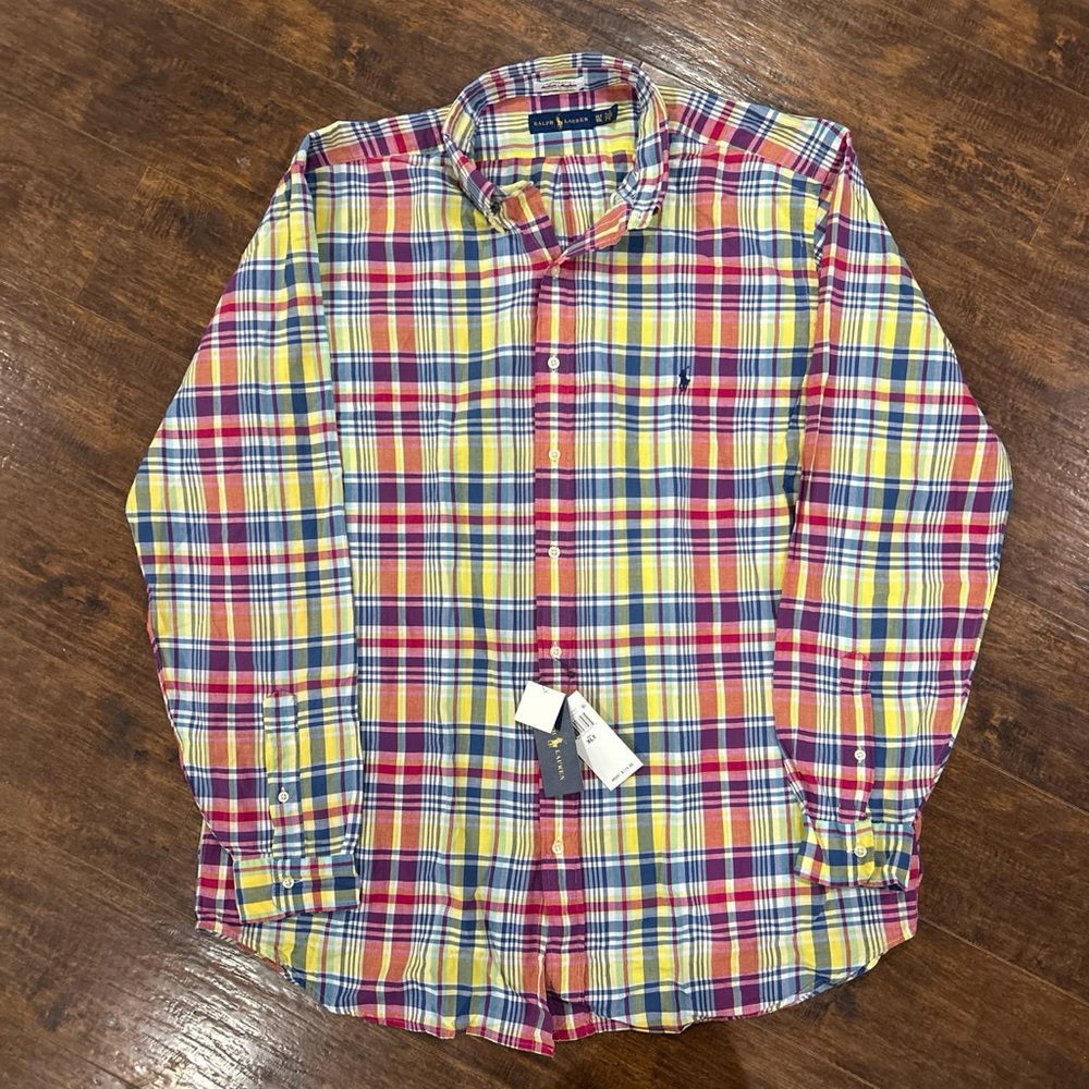 NWT Polo Ralph Lauren Plaid Multicolor Button up men's XLT Tall (Description)